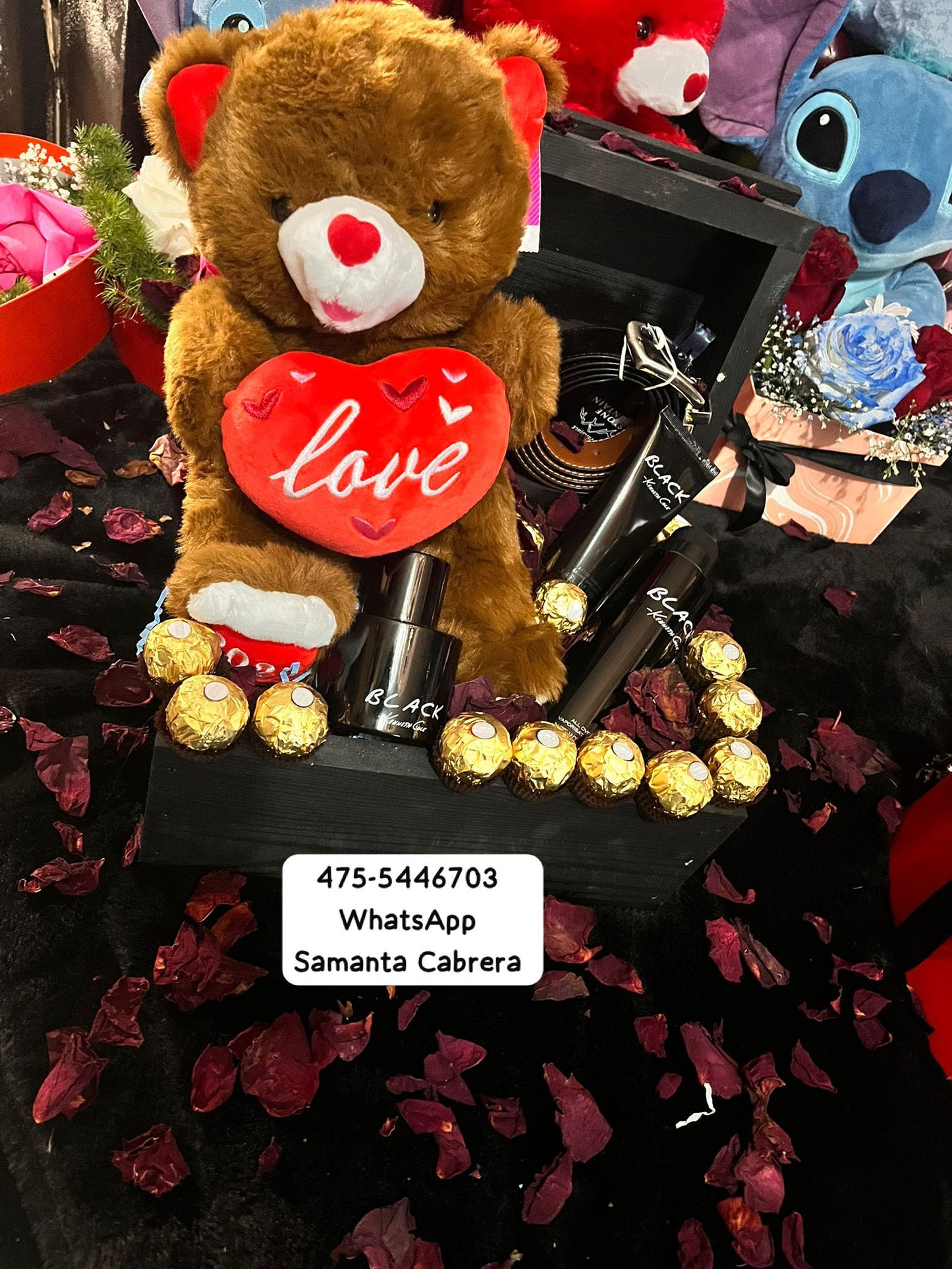 Detalle para caballero caja con oso chocolate ferro y loción para caballero