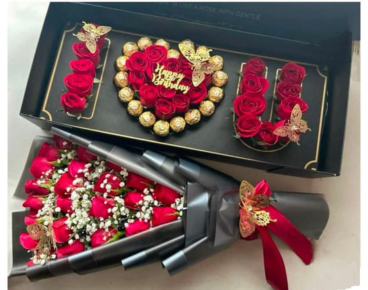 Ramo de rosas 🌹 naturales con caja I love You